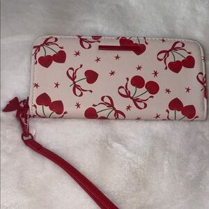 Cherry Print Wallet with Red Strap